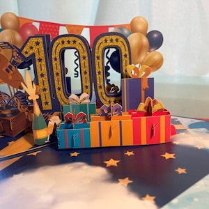 Pop up 3D fantastic 100th celebration birthday card