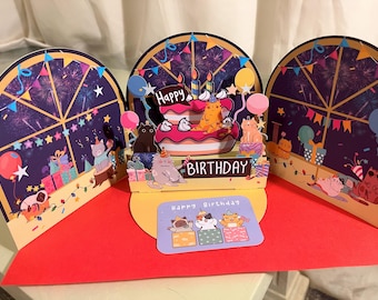 Tarjeta de cumpleaños con gatos lindos