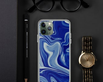 Blue Marble iPhone Case, Blue And White Aesthetic Phone Cover, Marbled Abstract Phone Case Design.