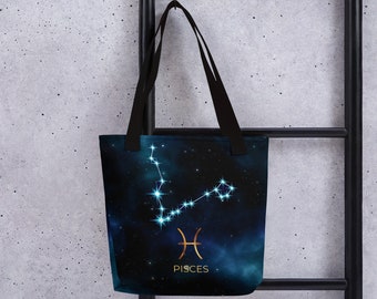 Pisces Star Sign Constellation Tote Bag, Celestial Night Sky Star Map Bag, Pisces Zodiac Astrology Gift.