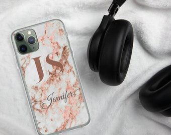 Personalised Marble iPhone Case in Rose Gold, Custom Initials And Name Aesthetic Phone Case, Valentines Day Gift For Her For All iPhones.