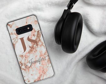 Personalised Marble Phone Case In Rose Gold For Samsung, Custom Initials And Name Aesthetic Phone Case, Valentines Day Gift For Him And Her.