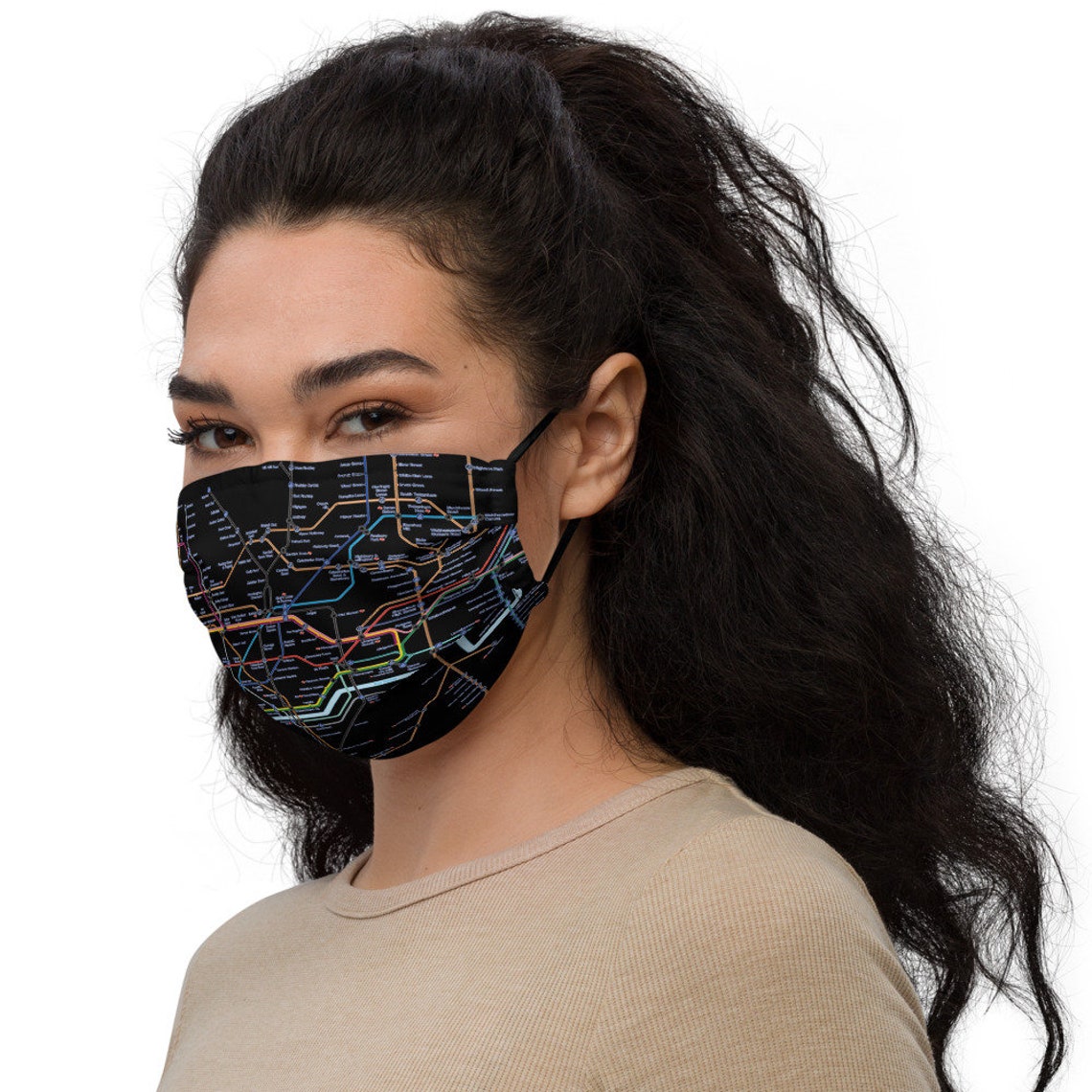 London Underground Map Face Mask, Washable London Underground Lines Map