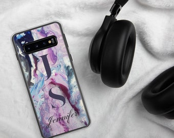 Étui personnalisé de téléphone d’art abstrait pour Samsung, initiales personnalisées et couverture de téléphone de nom, cadeau esthétique de cas de téléphone pour lui et elle.