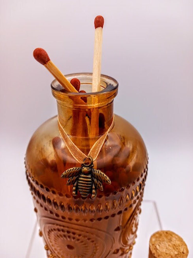 Matches Bottles in Stylish Amber Brown in Vintage Etched Design Bee