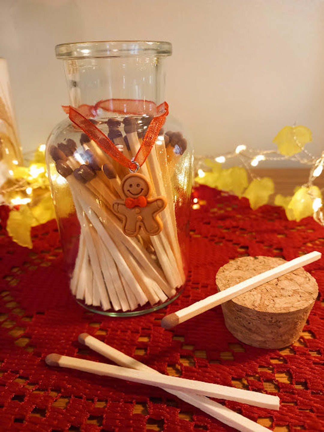 Christmas Matches Bottle Cute Gingerbread Man Charm on Red Etsy UK