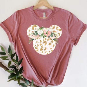 Disney Floral Shirt, Disney Ears Shirt, Floral Disney Shirt, Disney Shirt, Minnie T-Shirt, Floral Shirt, Disney Leopard Design Shirt