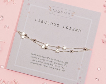 Silver Friendship Bracelet | Best friend Gift | Bestie Birthday Bracelet | Silver Star Friendship Bracelet | Layered Charm Bracelet|