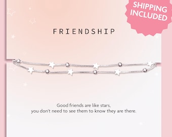 Silver Friendship Bracelet| Best friend Gift | Best friend Birthday Gift | Bestie Bracelet Gift | Good Friends are like stars bracelet
