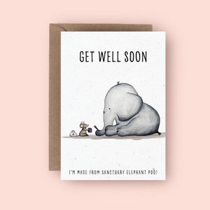 Guérissez bientôt la carte d'éléphant | Fabriqué à partir de caca d'éléphant | Envoyer une carte d'amour | Carte écologique | Cartes faites main | Carte Je pense à vous