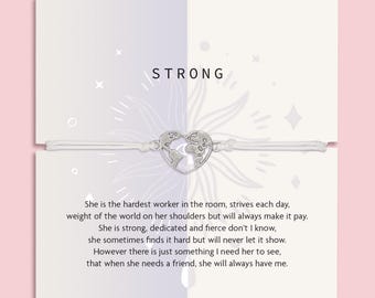 Empowering Gift For Her | She is Strong Gift | Friendship Bracelet | Friendship Bracelet String | Heart Globe String Bracelet