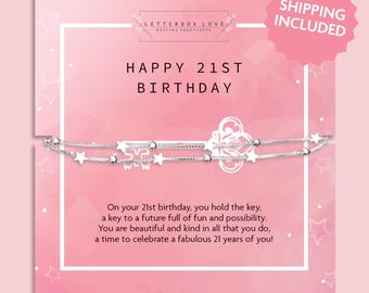21st Birthday Bracelet For Her | Silver Star Bracelet Gift | 21st Birthday Gifts For Daughter, Best Friend or Granddaughter