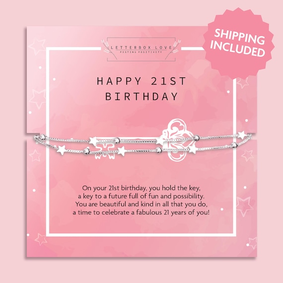 21st Birthday Bracelet For Her | Silver Star Bracelet Gift | 21st Birthday Gifts For Daughter, Best Friend or Granddaughter