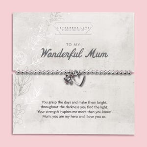 Wonderful Mum Bracelet | Mum Christmas Jewellery | Mum Silver Bracelet & Poem | Mum Birthday Beaded Bracelet in Gift Box |
