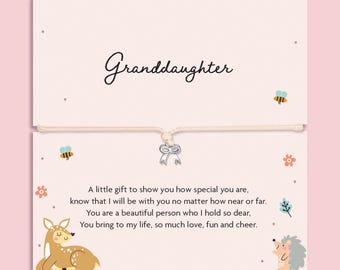 Granddaughter Bracelet | Silver Bow Charm on Adjustable Cord | Gift for Granddaughter | Gift for Granddaughter