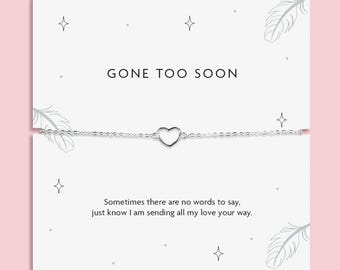 Gone Too Soon Sympathy-armband | Herdenkingscadeau zilveren hart | Rouwsieraden | Condoleancecadeau voor haar | Armband met herdenkingsgedicht