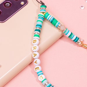 Affirmation Phone charm Straps Phone Chain BRAVE Phone Chain Clay Turquoise phone strap phone protection accessory image 1