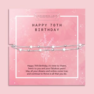Regalo de 70 cumpleaños para ella / amiga Regalo de 70 cumpleaños / Pulsera de plata de 70 cumpleaños para ella
