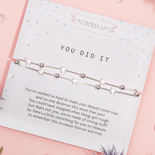 Zilveren 'You Did It'-armband | Gefeliciteerd cadeau voor haar | Afstuderen aandenken voor haar | Geslaagde examens, je hebt het cadeau gedaan