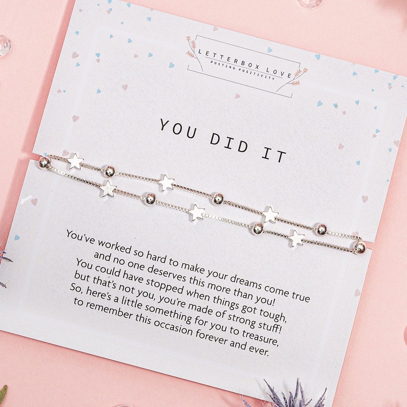 Silver 'You Did It' Bracelet Congratulations Gift For Her Graduation Keepsake For Her Passed Exams You Did It Gift image 1