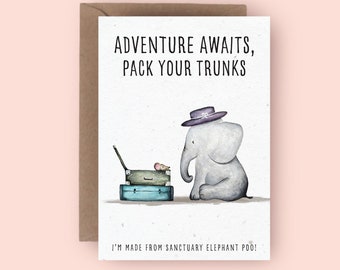 Abenteuer erwartet Elefant Karte | Hergestellt aus Elefantenhaufen | Gute Reise Karte | Glückliche Reisen Eco freundliche Karte | Viel Glück auf Ihrer Reise-Karte