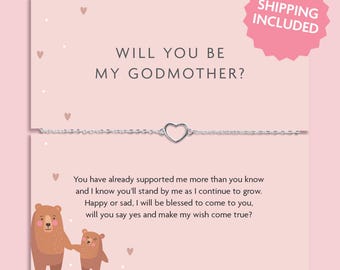 Will You Be My Godmother Bracelet | Silver Heart Charm on Poem Card | Christening Proposal Gift | Godmother Keepsake Jewellery