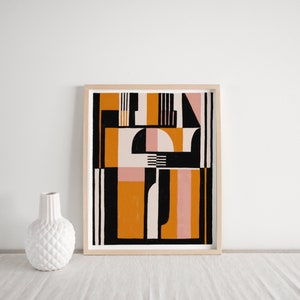 Abstract Wall Art Prints, Abstract Art, Modern Art, Modern Mid Century Prints, Black, Pink, Orange, Modern Home Decor