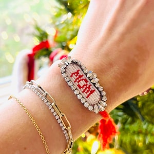 Rhinestone Seed Bead Embroidery MOM bracelet