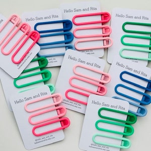 Set of 3 Painted Metal Alligator clips,  GREEN, BLUE , PINK, Bright Pops of color Clips, Mommy and Me Hair Clips