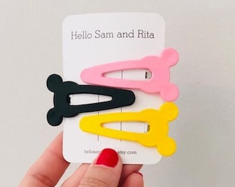 Mickey Mouse Ear Clip Set (3 colors included PINK YELLOW BLACK) Snapping Mouse Ear Hair Clips