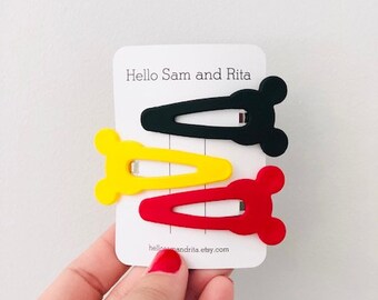 Mickey Mouse Ear Clip Set (3 colors included RED YELLOW BLACK) Snapping Mouse Ear Hair Clips