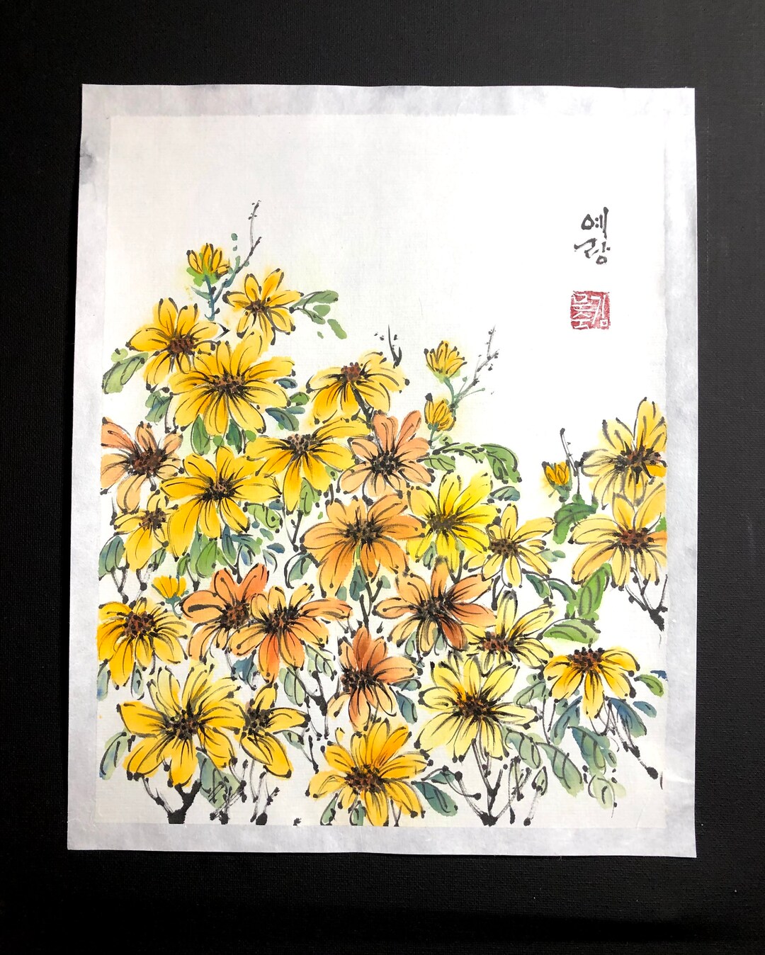 Wild Chrysanthemums Original Korean Brush Painting Etsy