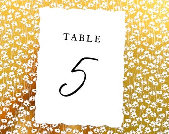 Personalized Deckled Edge Paper Table Number for Wedding Party Handmade Table Numbers