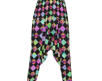 Pantalones harem de rombos arcoíris, estilo glitchcore
