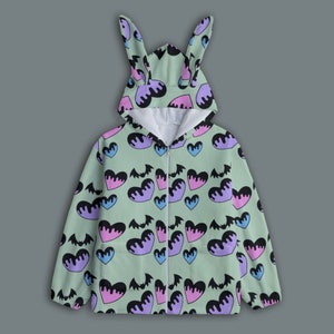 Moletom com capuz de pelúcia pastel, estética gótica pastel, Hawaii Harajuku, roupas Lovecore, suéter assustador, presente para amante de morcegos, Haaady Gyaru
