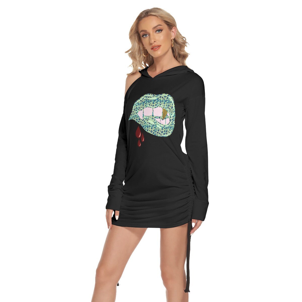 Hoodie Dress/ Black & Sliver/ Quan Yin Tantric Star Print