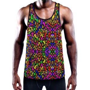 Rainbow Muscle Tank Top, Rave Vest, Rainbow Leopard Top, Multicolour Vest, Sports Tank Top, Rainbow Core Fashion