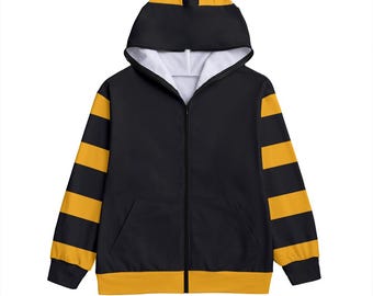 Katzenohr Zip Gesicht Hoodie, Neon Punk Jacke, Dekoratives Ohr Hoodie, Clowncore Kleidung, Gyaru-o Style, Punk Gyaru Kleidung, Szene Kinder