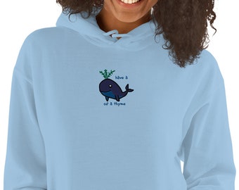 Embroidered Fun Unisex Hoodie, Cute Whale Hoodie, Genderless Clothing, Pun Gift, Cute Winter Clothes, Oceanographer Gift