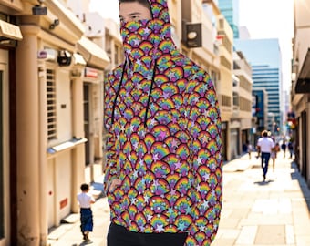 Rainbow Stars-hoodie, XS tot 6XL, Decora Kei Fashion, neon rave-trui, regenboogsweater, hoodie met masker, plus size kawaii