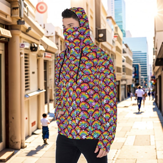 Rainbow Stars Hoodie XS to 6XL Decora Kei Fashion Neon Rave Jumper Rainbow Sweatshirt Hoodie With Mask Plus Size Kawaii Etsy UK