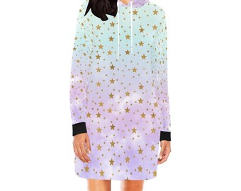 Dreamcore Hoodie Mini Dress, Fleece Lined Rave Outfit, Winter Festival Fashion, Plush Lined Sweater, Fairycore Aesthetic, Celestial Jumper