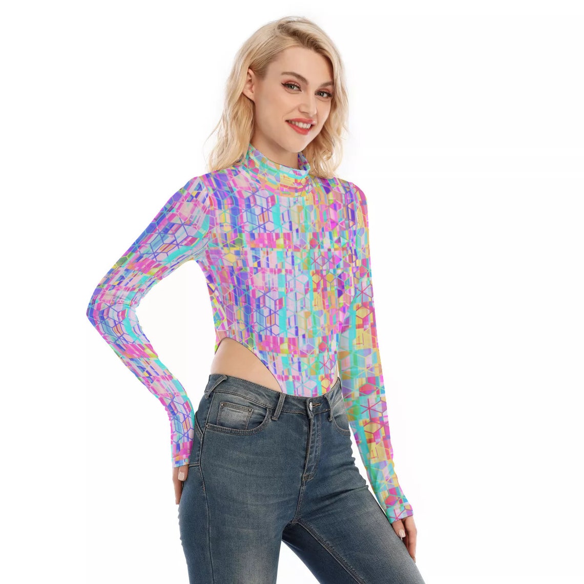 Rainbow Bodysuit High Cut Bodysuit Y2K Fashion Cyberpunk Etsy