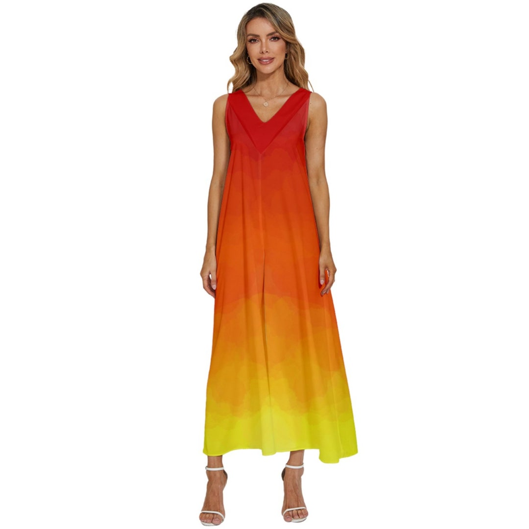 Sunset Maxi Dress, Solarpunk Clothes, Ombre Spring Dress, Plus Size ...