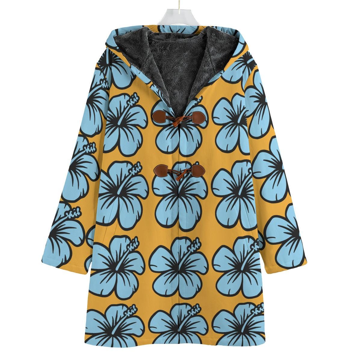 Hibiscus Fleece Coat, Horn Buckle, Harajuku Fashion - Etsy