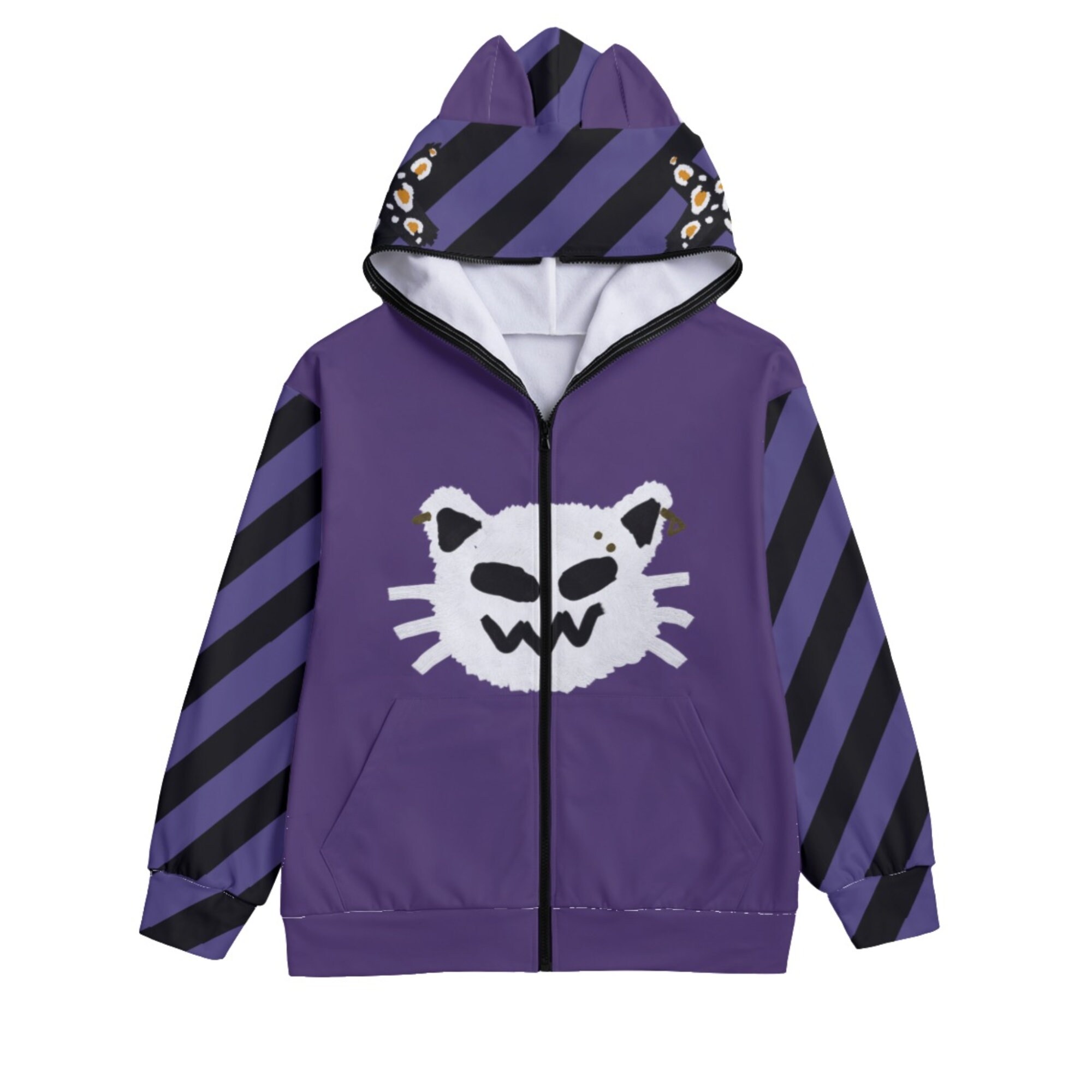 Punk Cat Zip Face Hoodie, Neon Punk Jacket, Decorative Ear