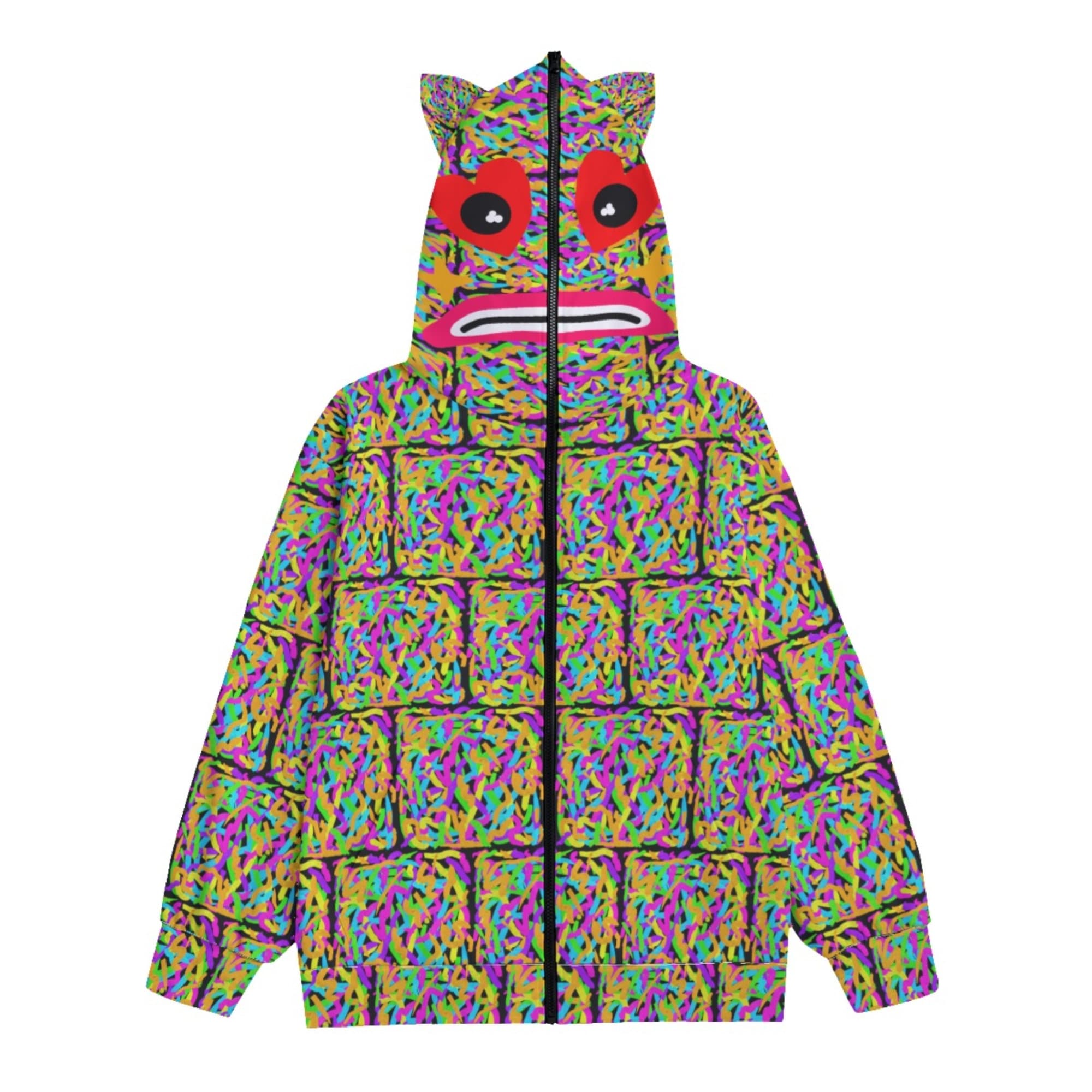 Paint Brick Zip Face Hoodie Neon Punk Jacket Decorative Ear Hoodie Clowncore Clothing Gyaru o Style Punk Gyaru Clothes Etsy Australia