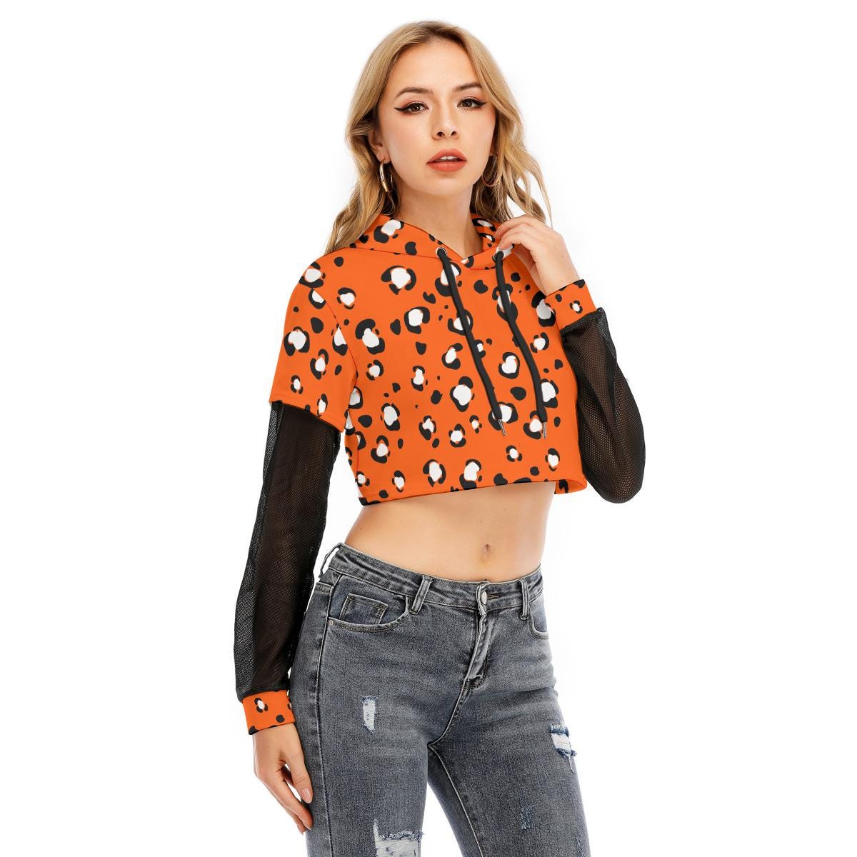 Hoodie Streetwear Neon Orange Crop Hoodie Liberal Youth