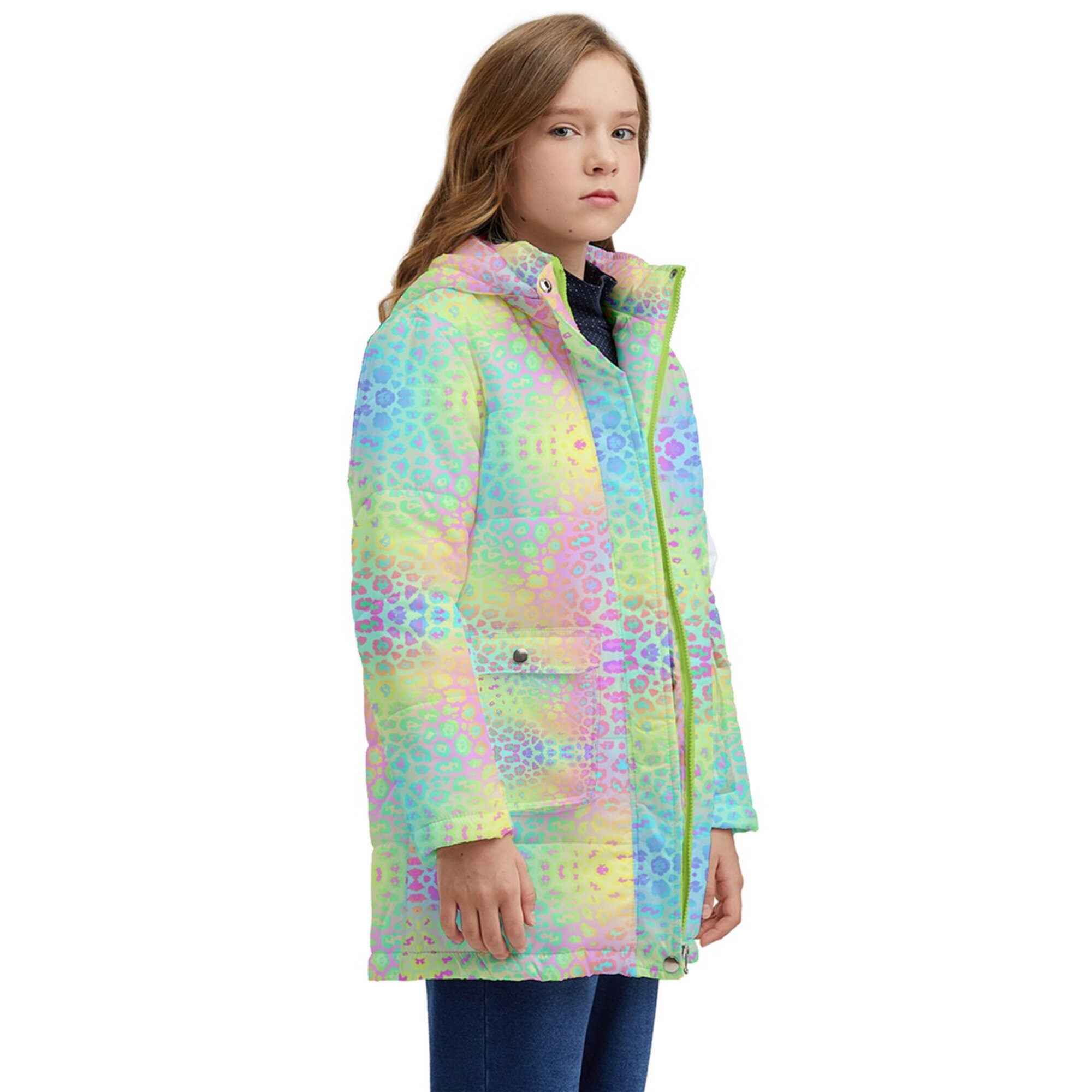 Rainbow Kids Jacket, Rainbow Leopard Coat, Kidcore Jacket, Puffer Coat, Padded Coat, Uchuu Kei