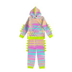 Glitch Rave Suit, Kid&#39;s Dinosaur Set, Cyberpunk Outfits, Neon Hoodie And Pants, Cyber Aesthetic, Alien Core Fashion, Paleontologist Gift